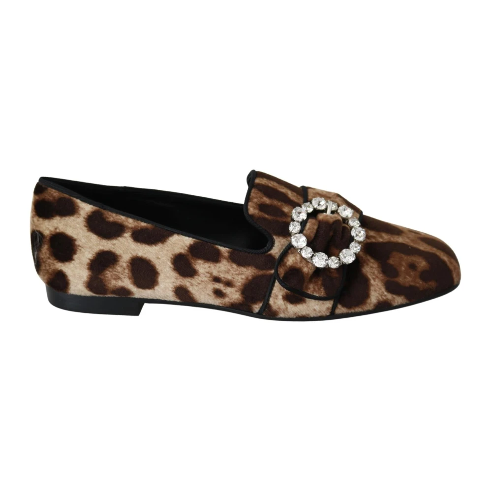 Dolce & Gabbana Women's Brown Leopard Print Crystal Loafers