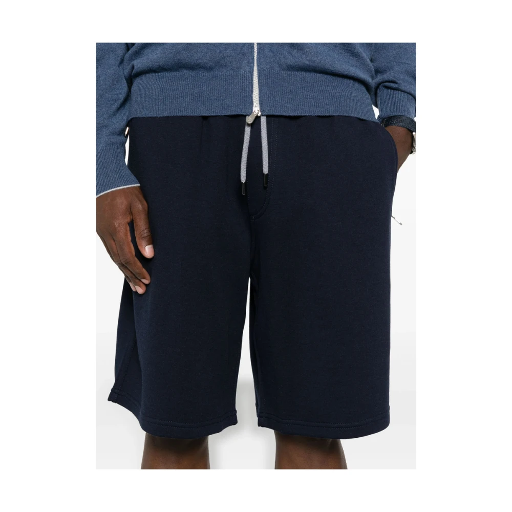 BRUNELLO CUCINELLI Navy Blauwe Jersey Trekkoord Broek Blue Heren