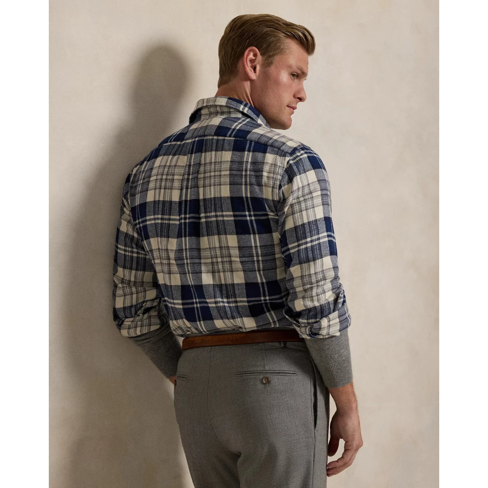 Ralph Lauren Polo flanellen shirt custom fit Blue Heren