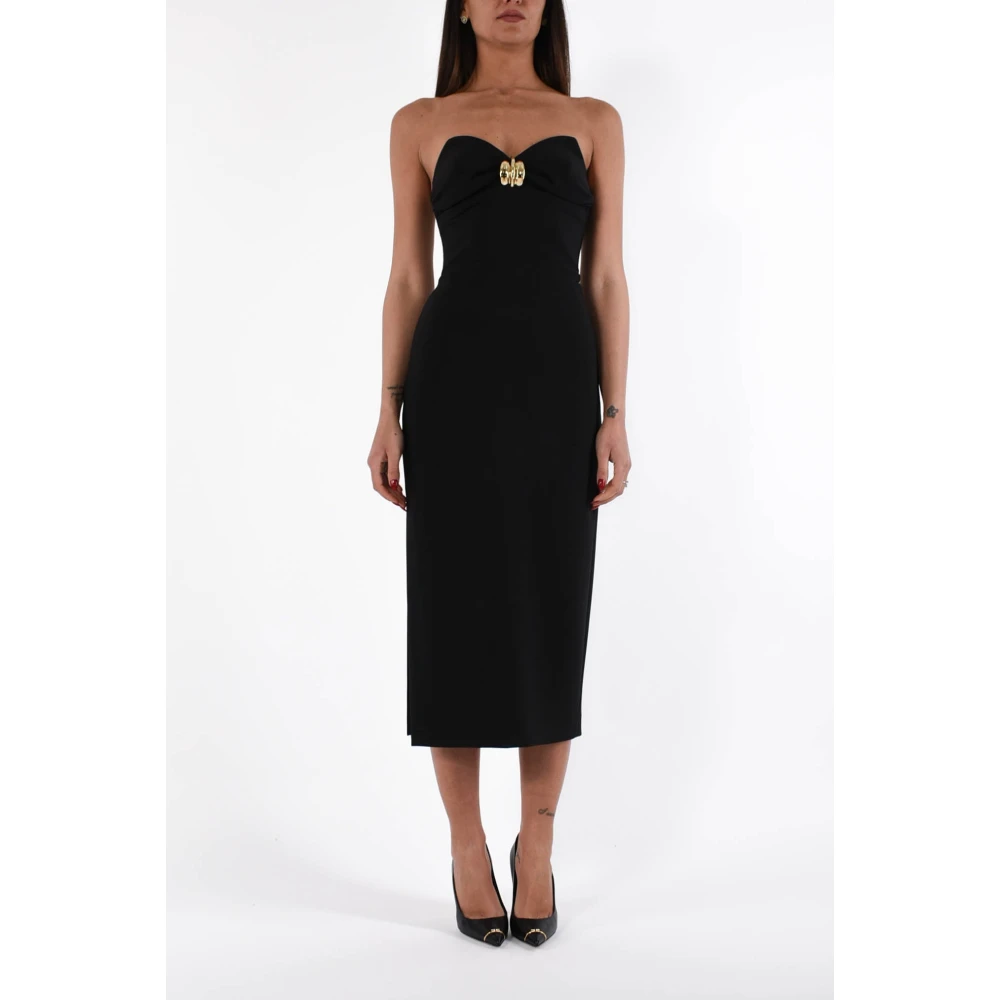 Elisabetta Franchi Midi jurk met grote strikdetail Black Dames