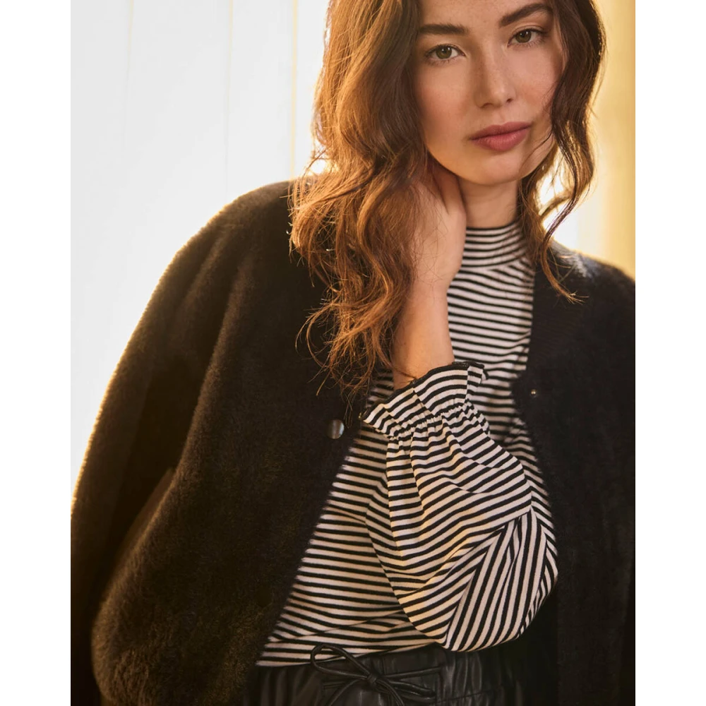 Tramontana Gestreepte Lurex Top Lange Mouw Black Dames