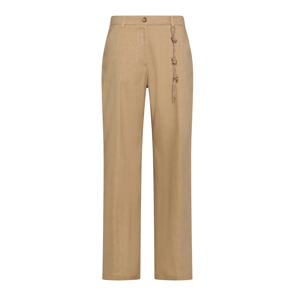 Seventy Brown Straight Trousers, Female, M, Straight Leg Linen Cotton Stretch Trousers