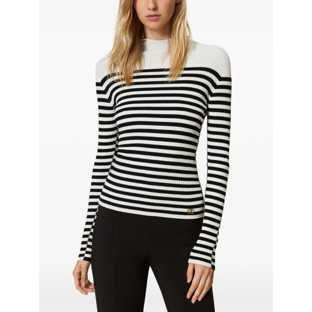 Twinset Gestreepte gebreide hoodies White Dames