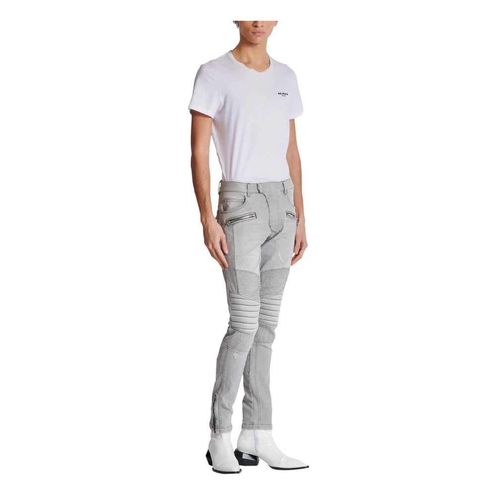 Balmain Biker Jeans in grijs gewatteerd denim Gray Heren