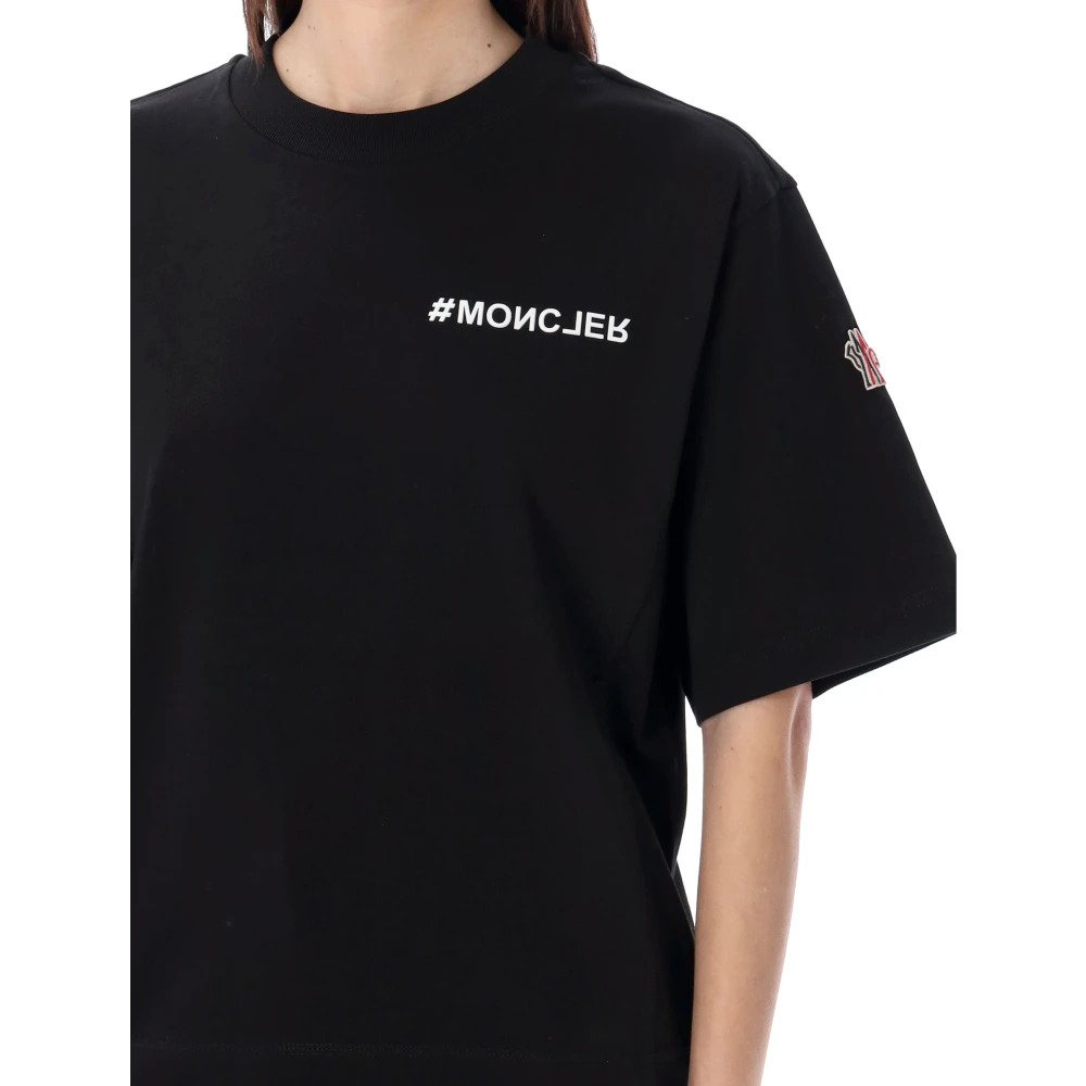 Moncler Zwart T-shirt met rubberen logo Black Dames