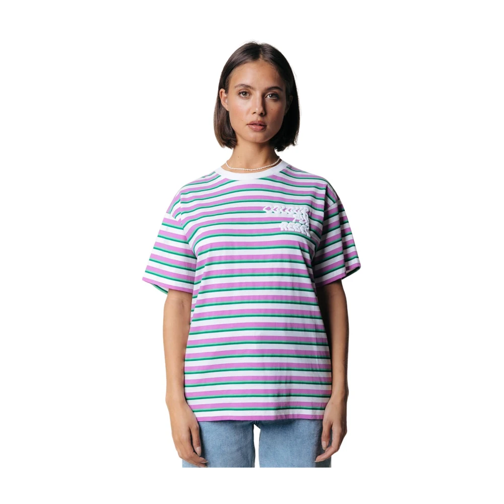 Colourful Rebel Puff Logo Stripe Loosefit Tee Pink Dames