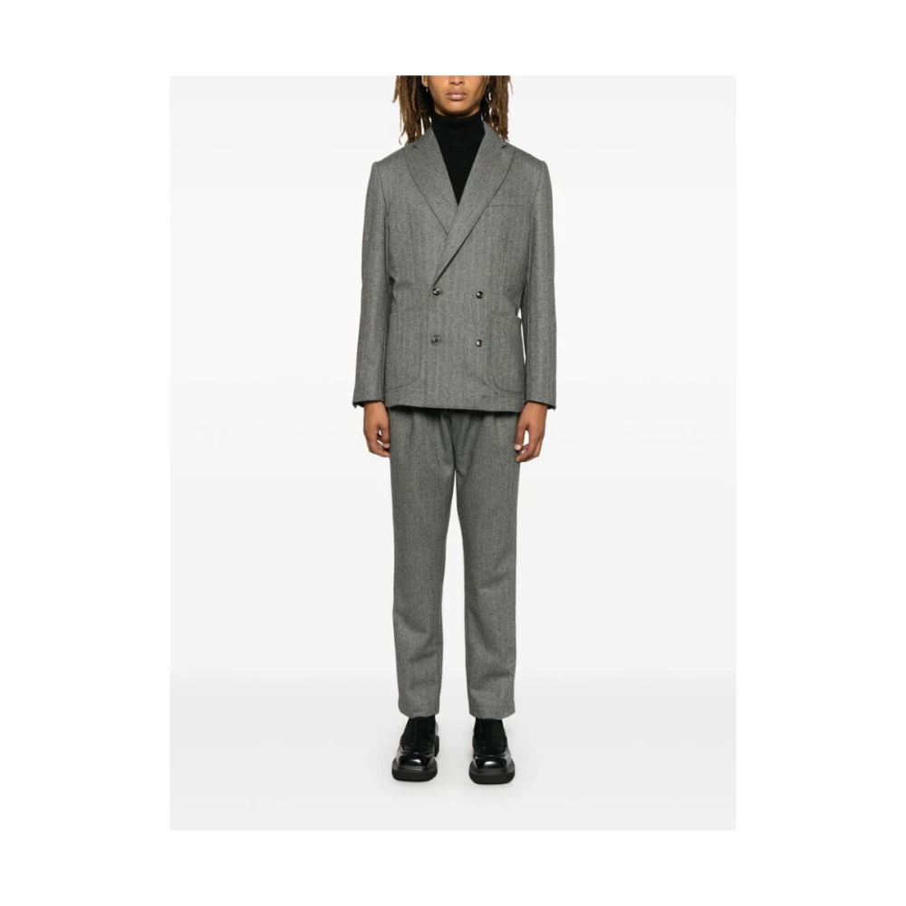 Cruna Grijze Wol Herringbone Tapered Leg Broek Gray Heren