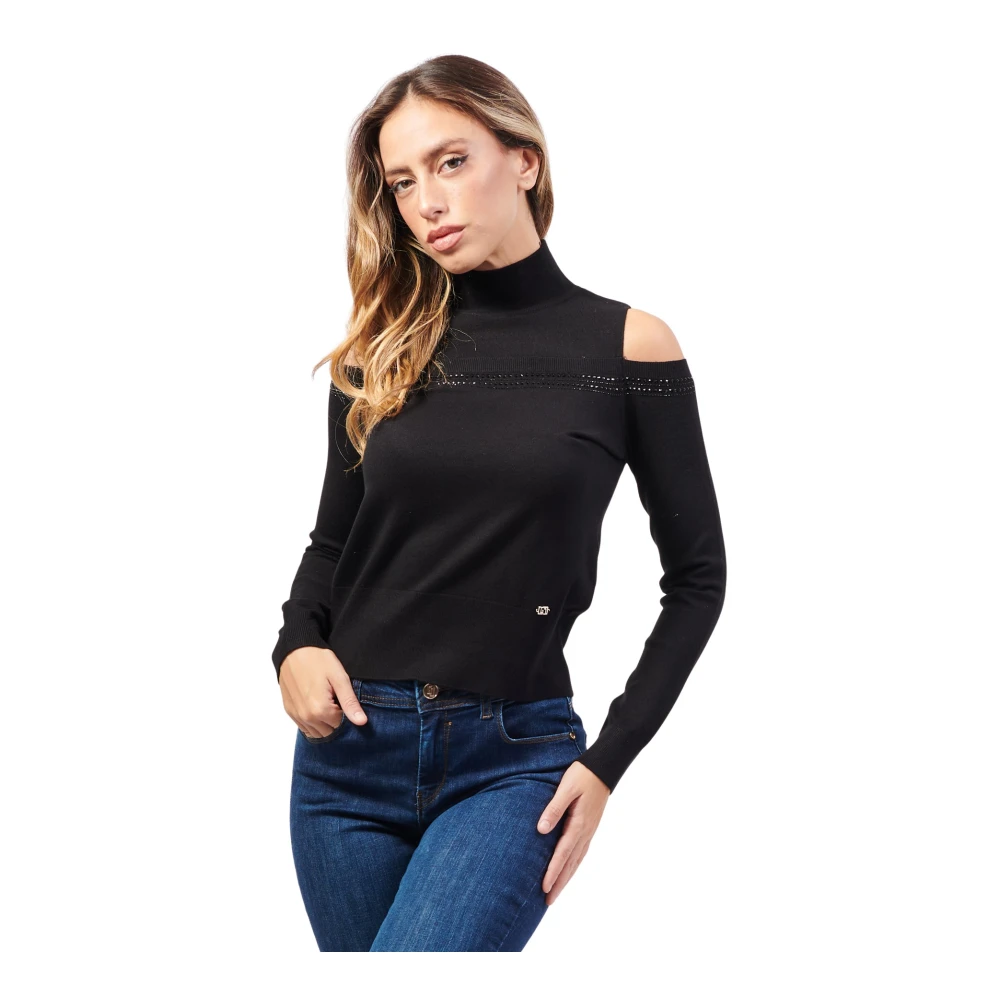 Gaudi Zwarte trui met strass en cut out schouders Black Dames