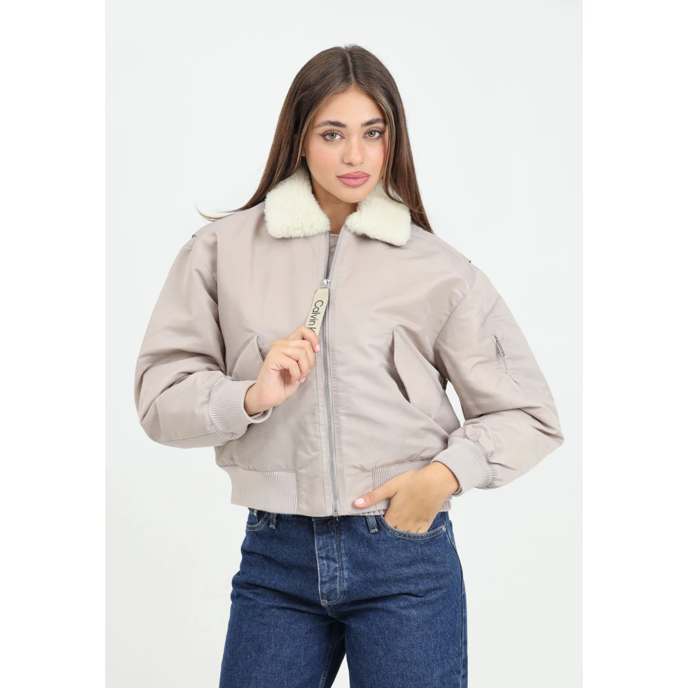 Calvin Klein Jeans Beige Aviator Bomberjack Vrouwen Gray Dames