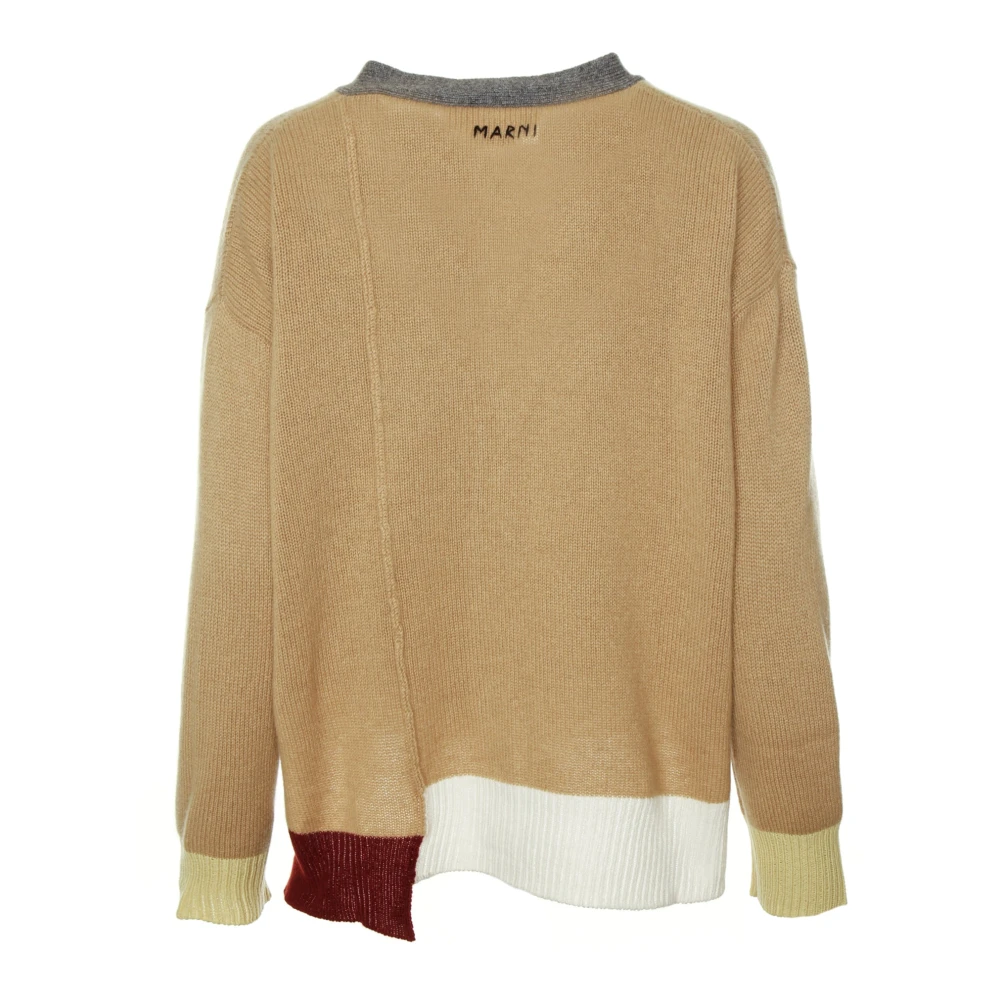 Marni Kleurblock Kasjmier Cardigan met V-hals Beige Dames