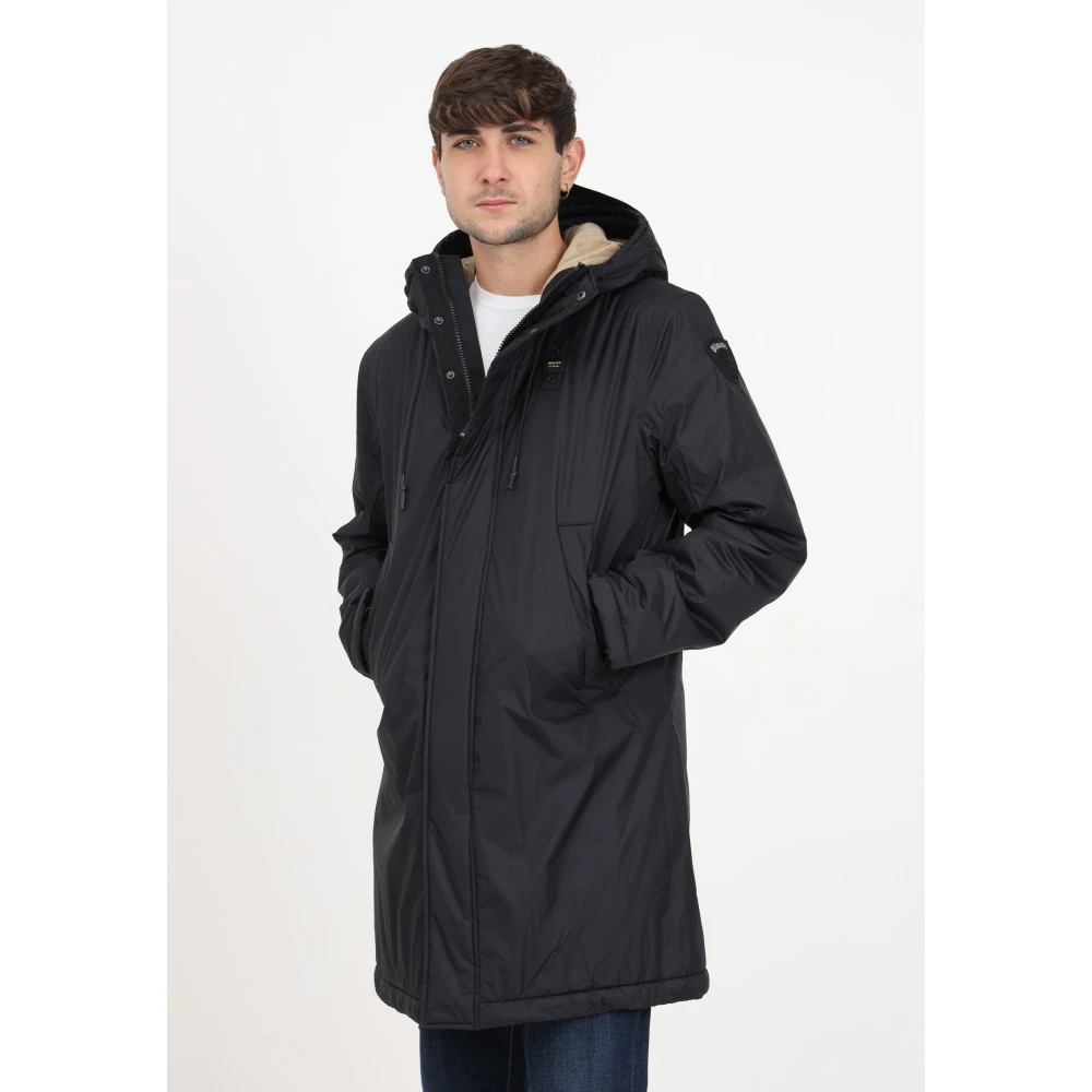 Blauer Lange Heren Parka met Capuchon Black Heren