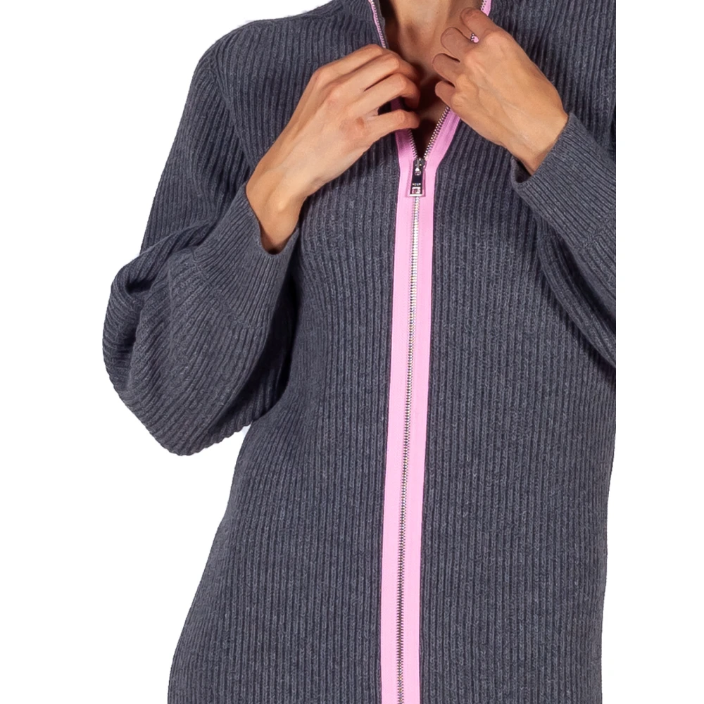 Msgm Grijze Ribgebreide Ritssluiting Maxi Jurk Gray Dames