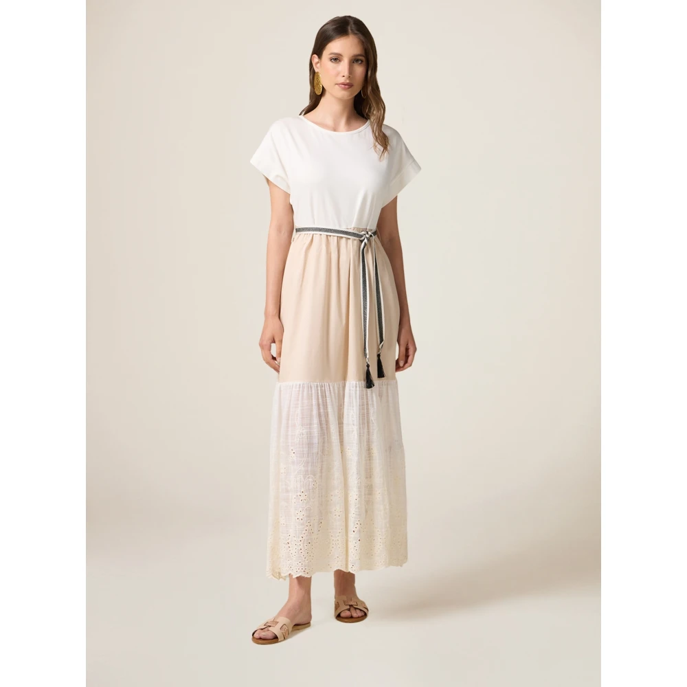 Oltre Jurk met kanten volant en kimono-mouwen Multicolor Dames