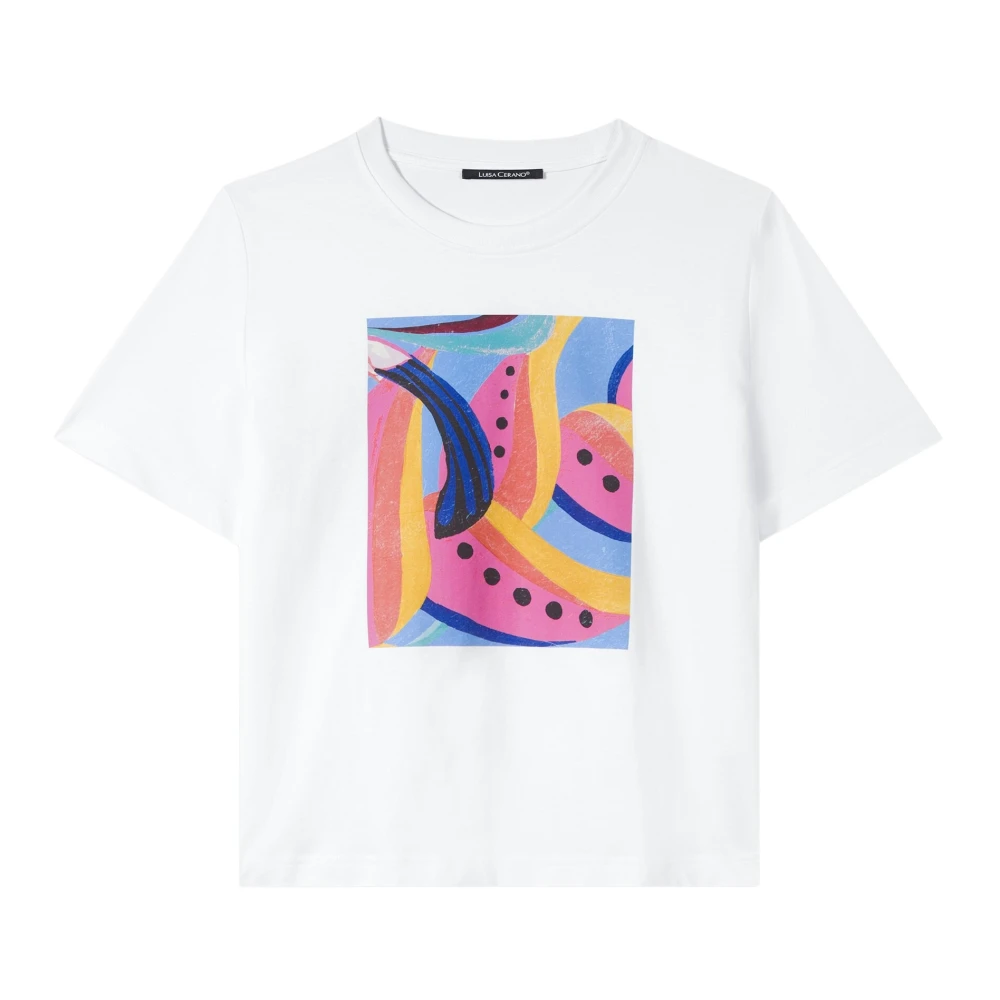 LUISA CERANO Abstract Print T-Shirt Multi Kleur White Dames