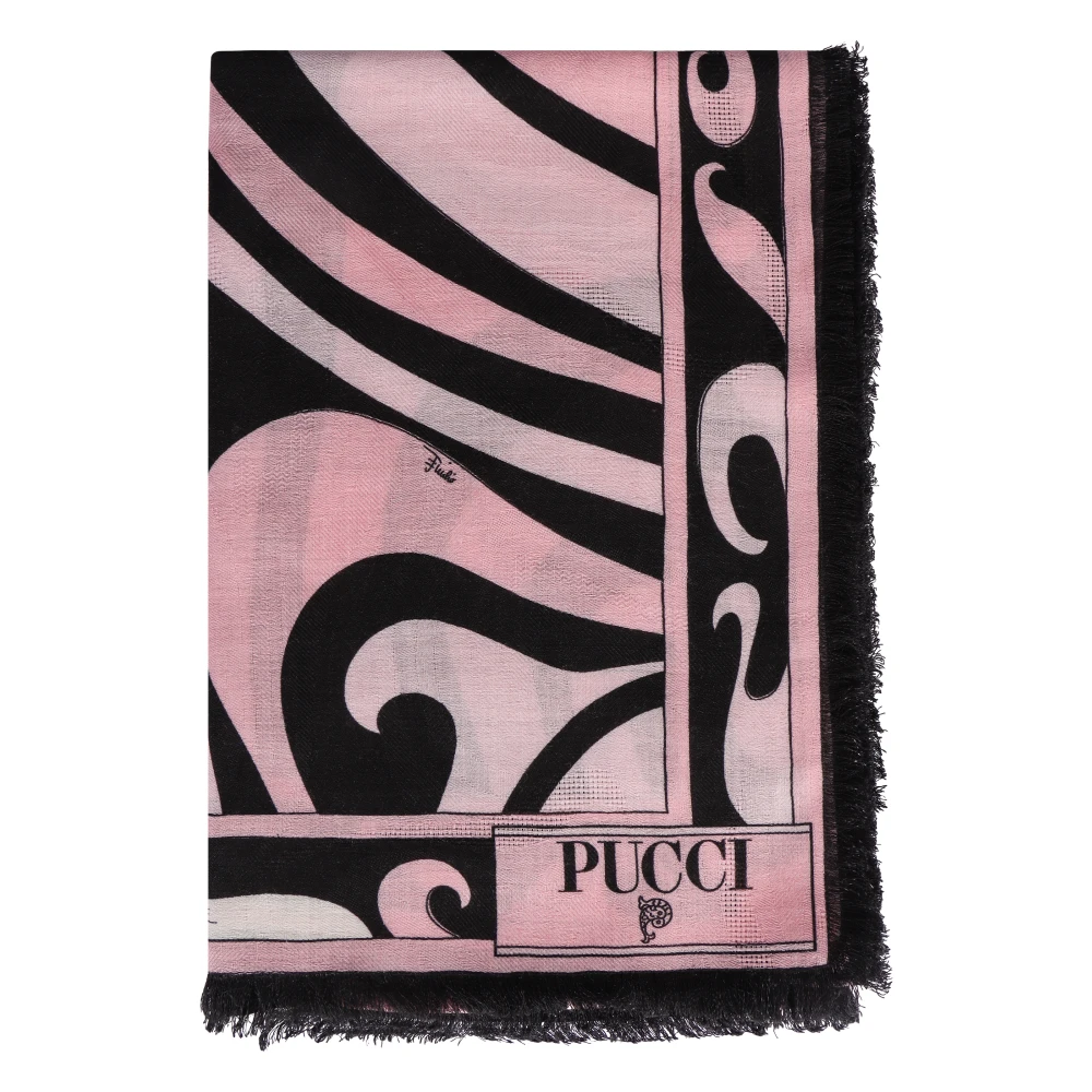 EMILIO PUCCI Multicolor Bedrukte Zijden Sjaal met Rafelzoom Pink Dames