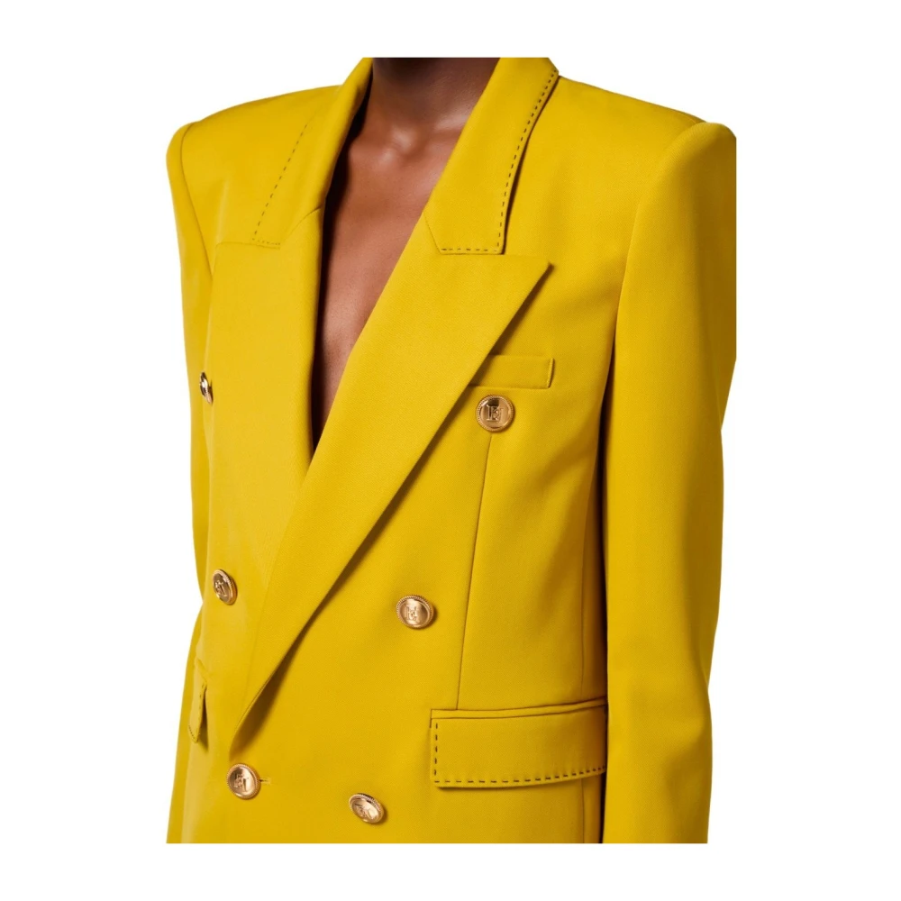 Elisabetta Franchi Curry Double-Breasted Jas met Gouden Knopen Yellow Dames