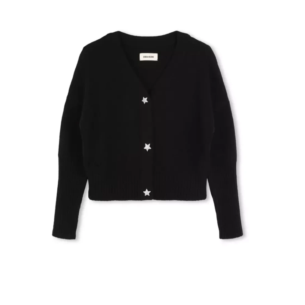 Zadig & Voltaire Barn V-ringad Cardigan med Logo Patch Black, Flicka