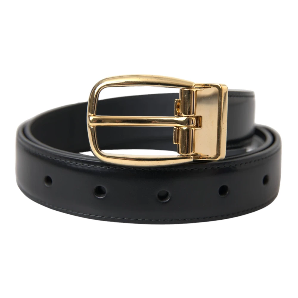 Dolce & Gabbana Zwarte leren riem met gouden gesp Black Unisex