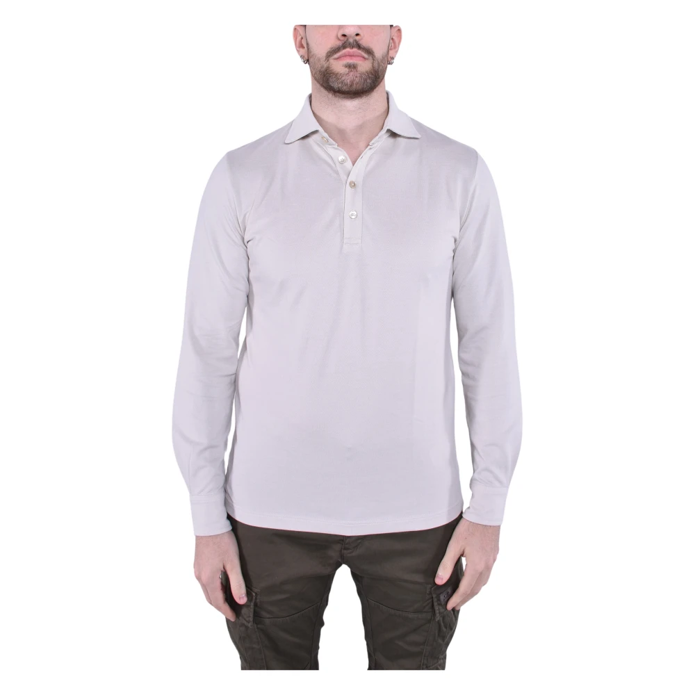 Eleventy Mannelijk Beige Tops Heren, 3XL, Katoen, Lange Mouw Katoenen Poloshirt