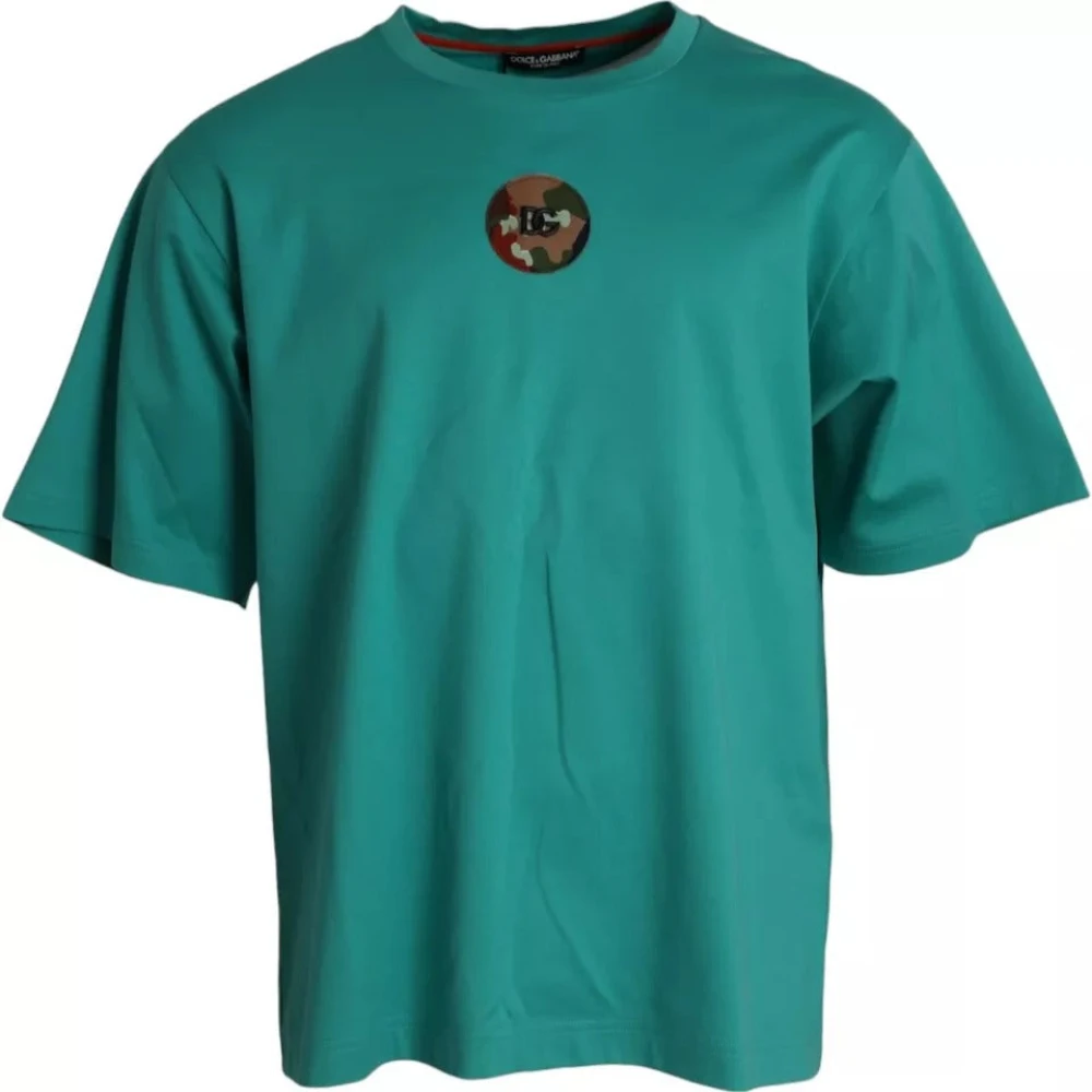 Dolce & Gabbana Groen Logo Patch Katoenen T-Shirt Green Heren