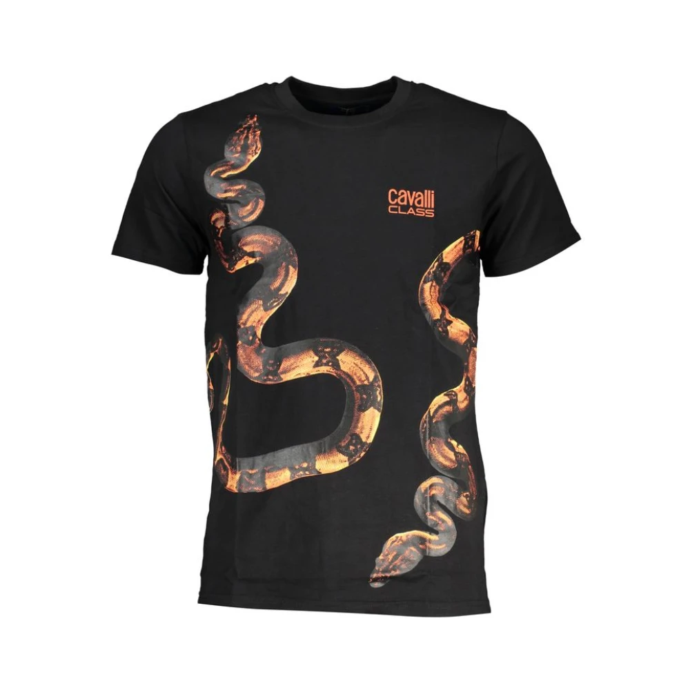 Cavalli Class Svart Bomull T-shirt med Tryck Logo Black, Herr