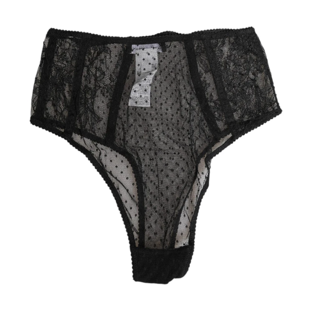 Dolce & Gabbana Femme Noir - Culotte Taille Haute En Dentelle À Pois S - Sous-Vêtements - Taille: 38 Fr