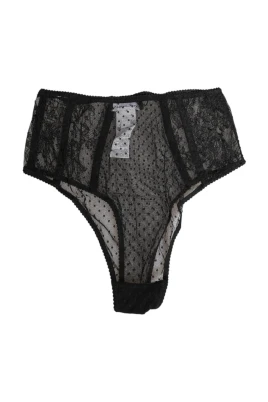Svart Spets Polka Dot High Waist Underkläder
