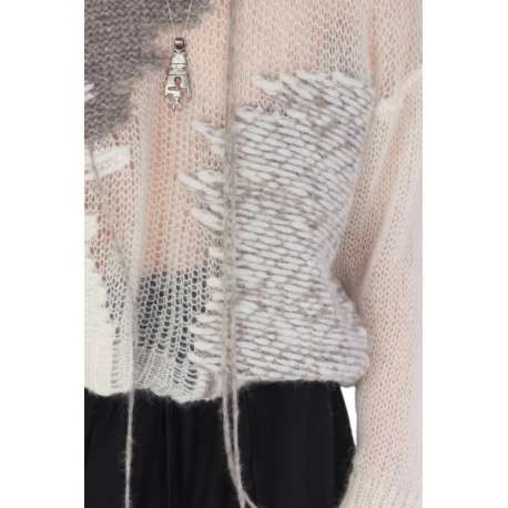 Isabel Benenato Gebreide trui met ronde hals en patchwork in Ecru Taupe Multicolor Dames