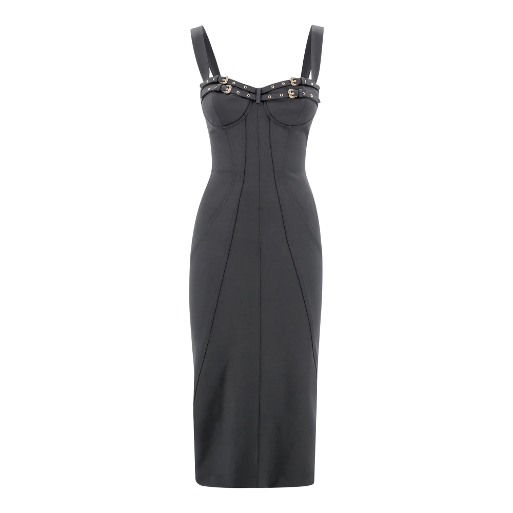 Versace Jeans Couture Zwarte Jurk met Sweetheart Halslijn en Gesp Detail Black Dames