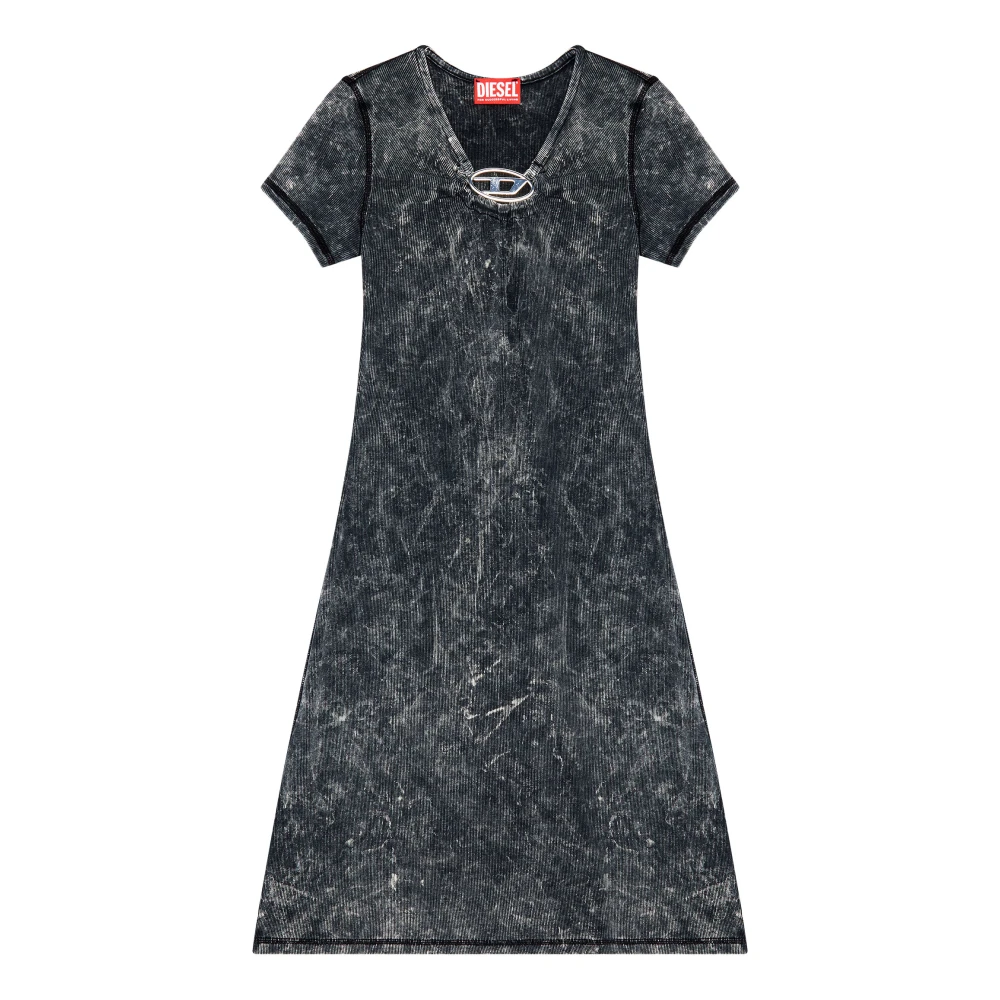 Diesel Ribbed dress with metal Oval D plaque Gray Dames