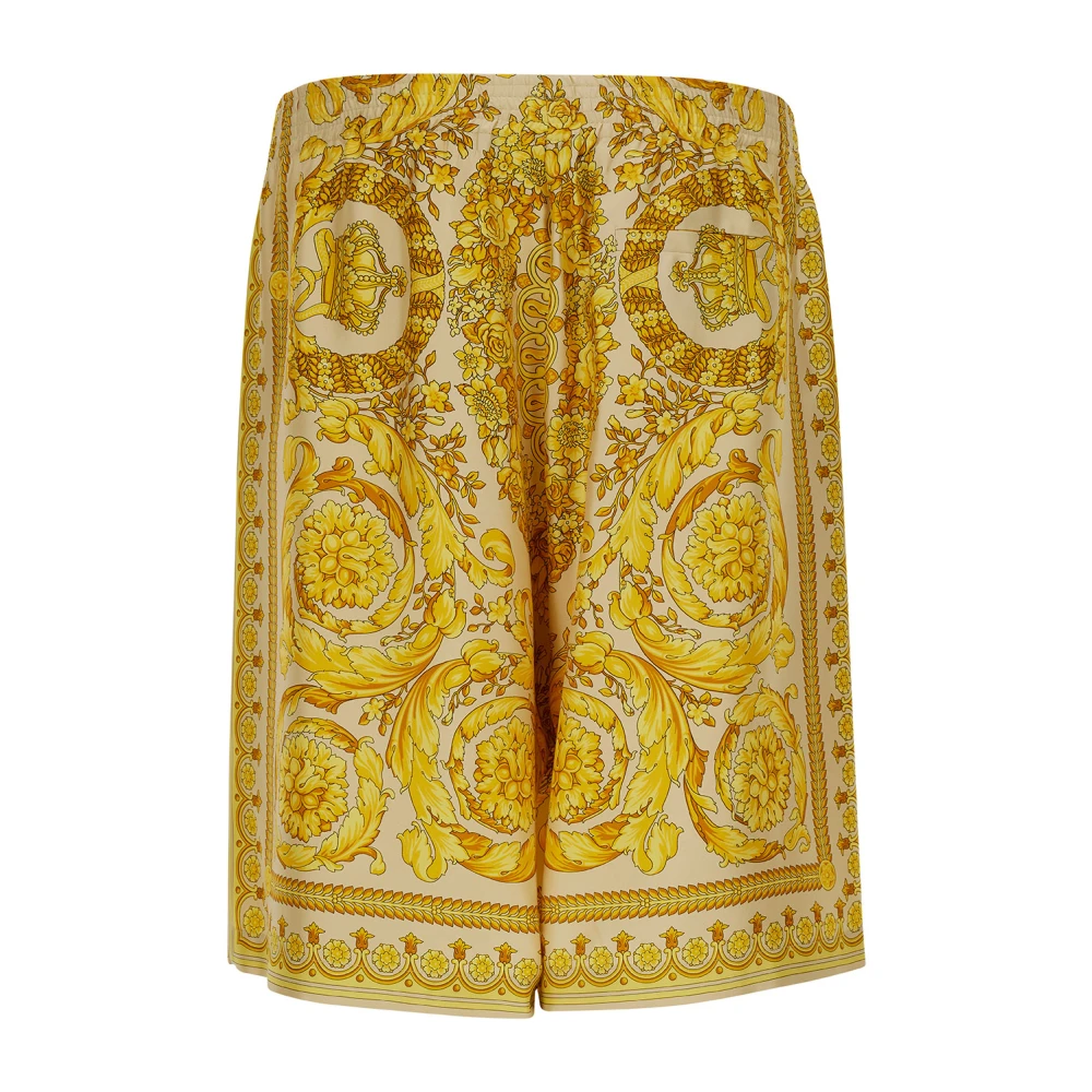 Versace Gele Barocco Print Zijden Shorts Yellow Heren