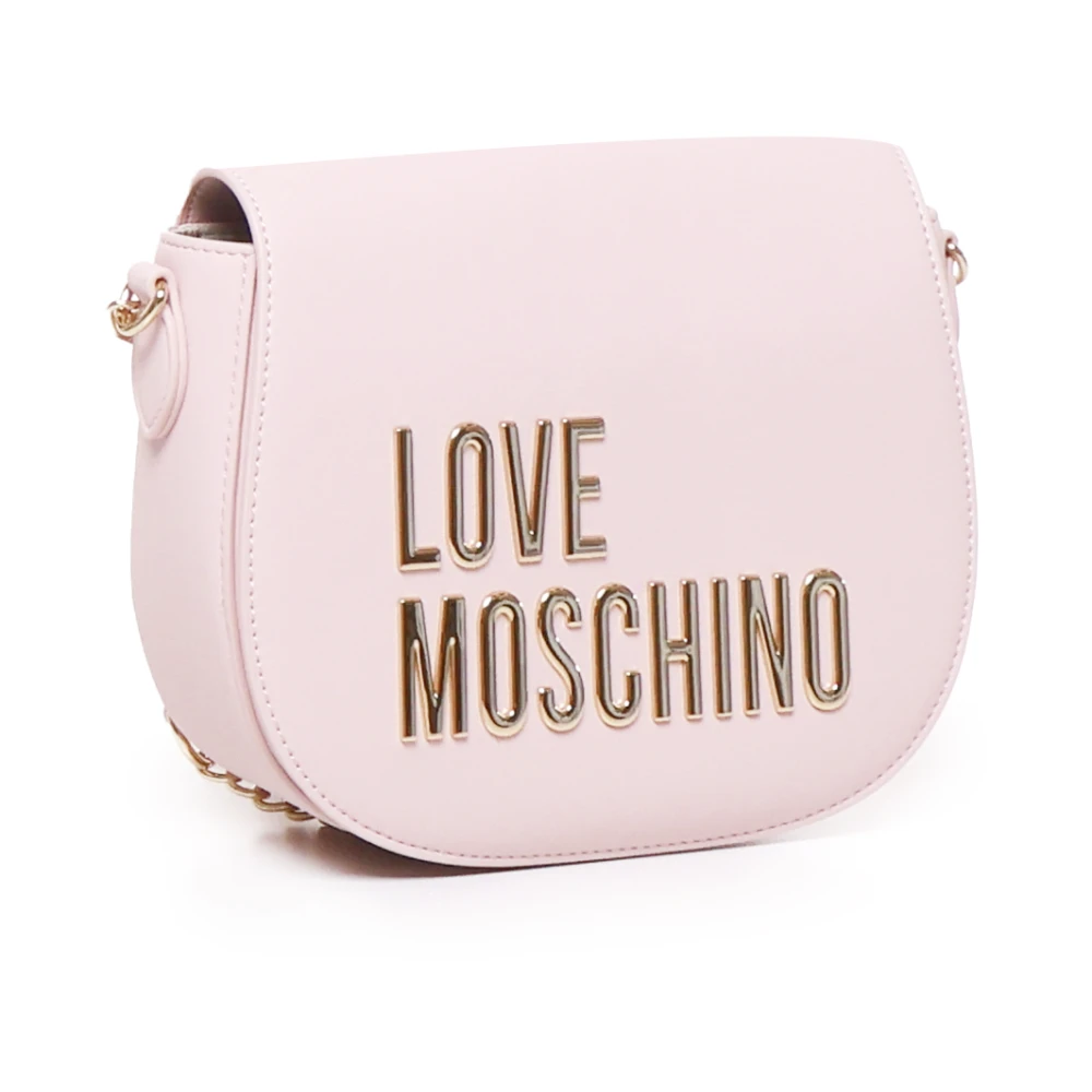 Love Moschino Roze Flap Schoudertas met Gouden Logo Pink Dames