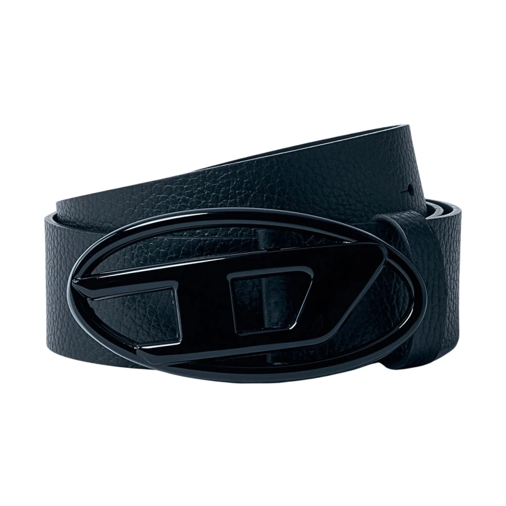 Diesel Leren riem met matte D-gesp Black Heren