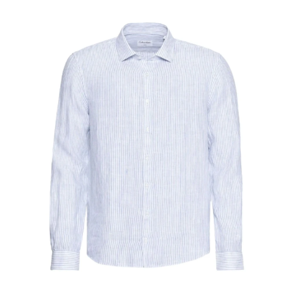 Calvin Klein Linnen Streep Slim Overhemd Blue Heren