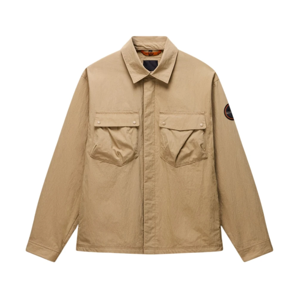Napapijri Beige Light Jackets, Male, L, Leoras Overshirt