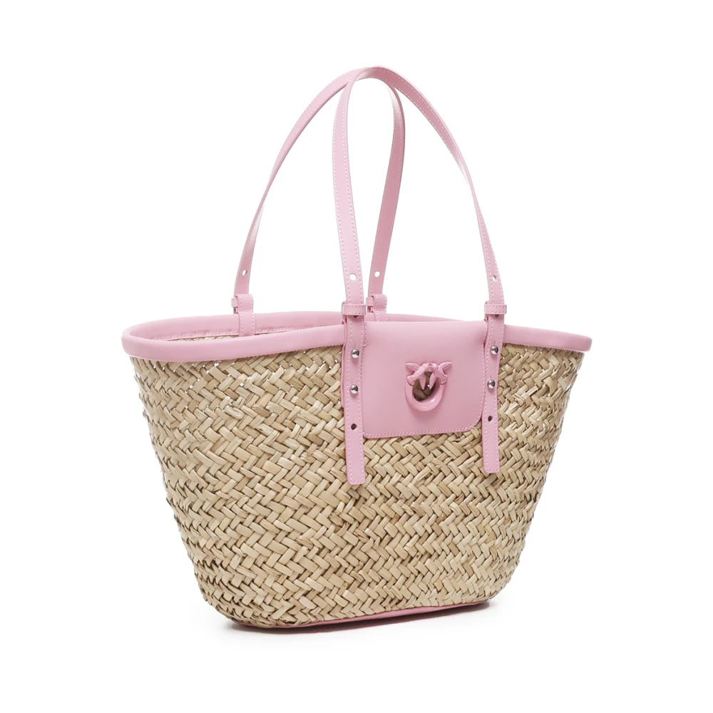 pinko Handgeweven Raffia Leren Tas Beige Dames
