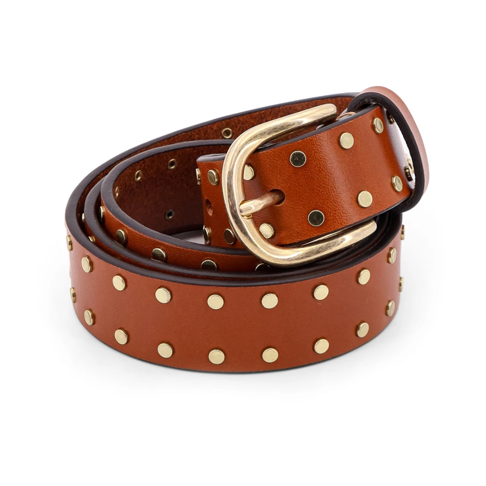 Isabel marant Studded Leren Riem met Metalen Gesp Brown Dames