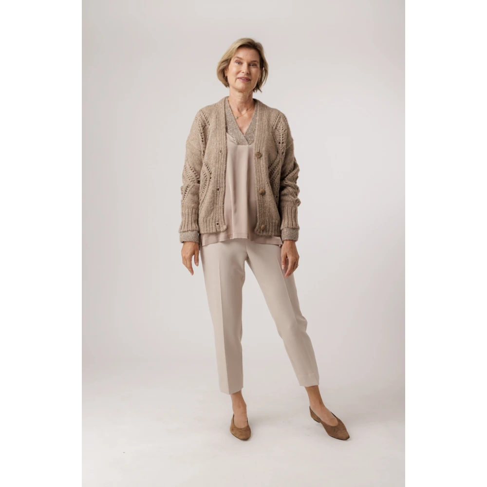 D.Exterior Gebreide V-hals Pailletten Blouse Beige Dames