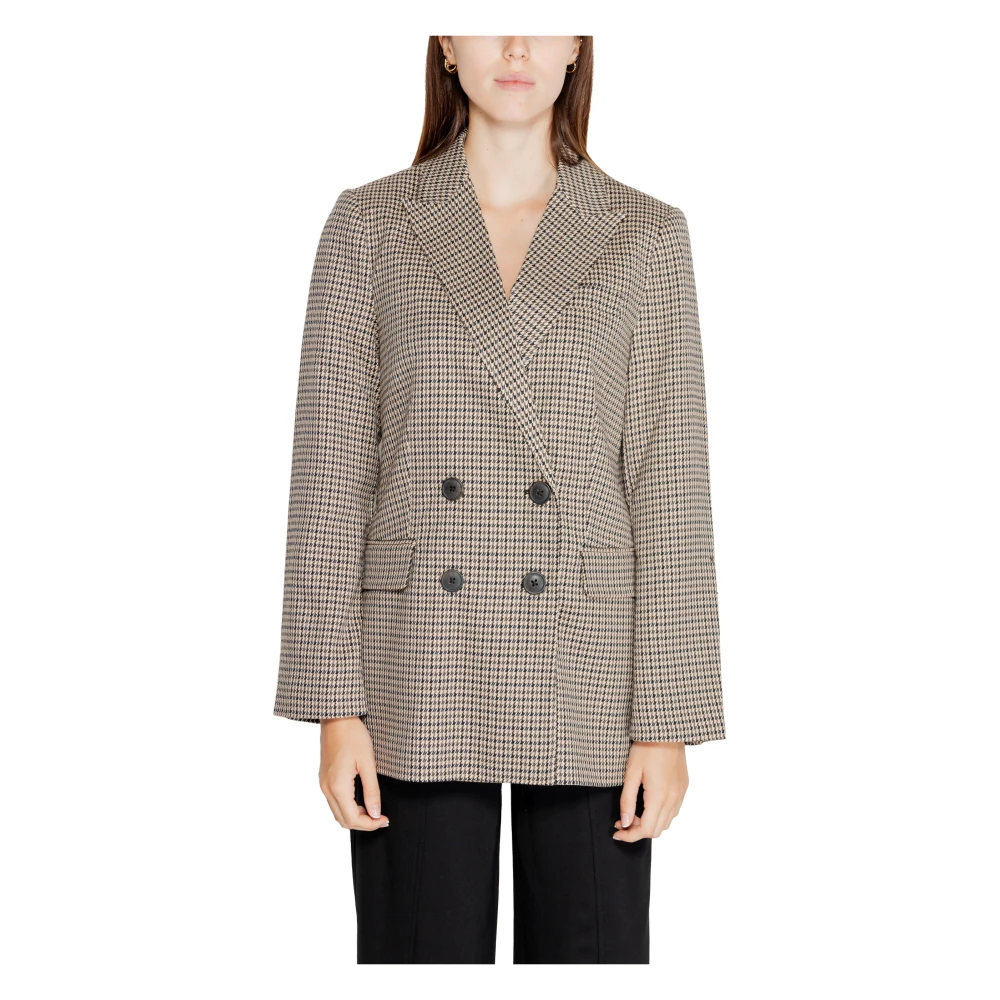 Only Geruite Blazer met knoopsluiting Beige Dames