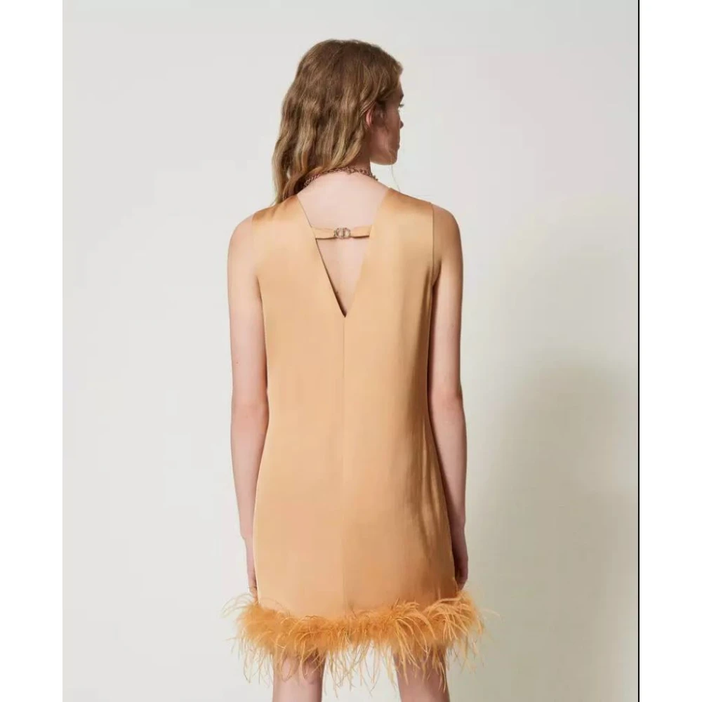 Twinset Marabou Veer Korte Jurk Brown Dames