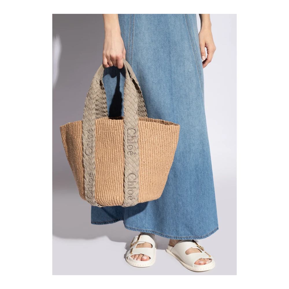 Chloé Handgeweven Beige Mandtas met Leren Afwerking Beige Dames