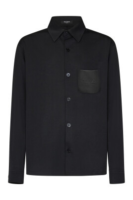 chemise-noire-en-laine-stretch-avec-poche-en-cuir