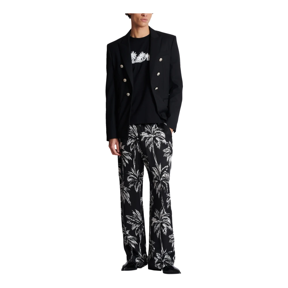 Balmain T-shirt met palmboom handtekeningprint Black Heren