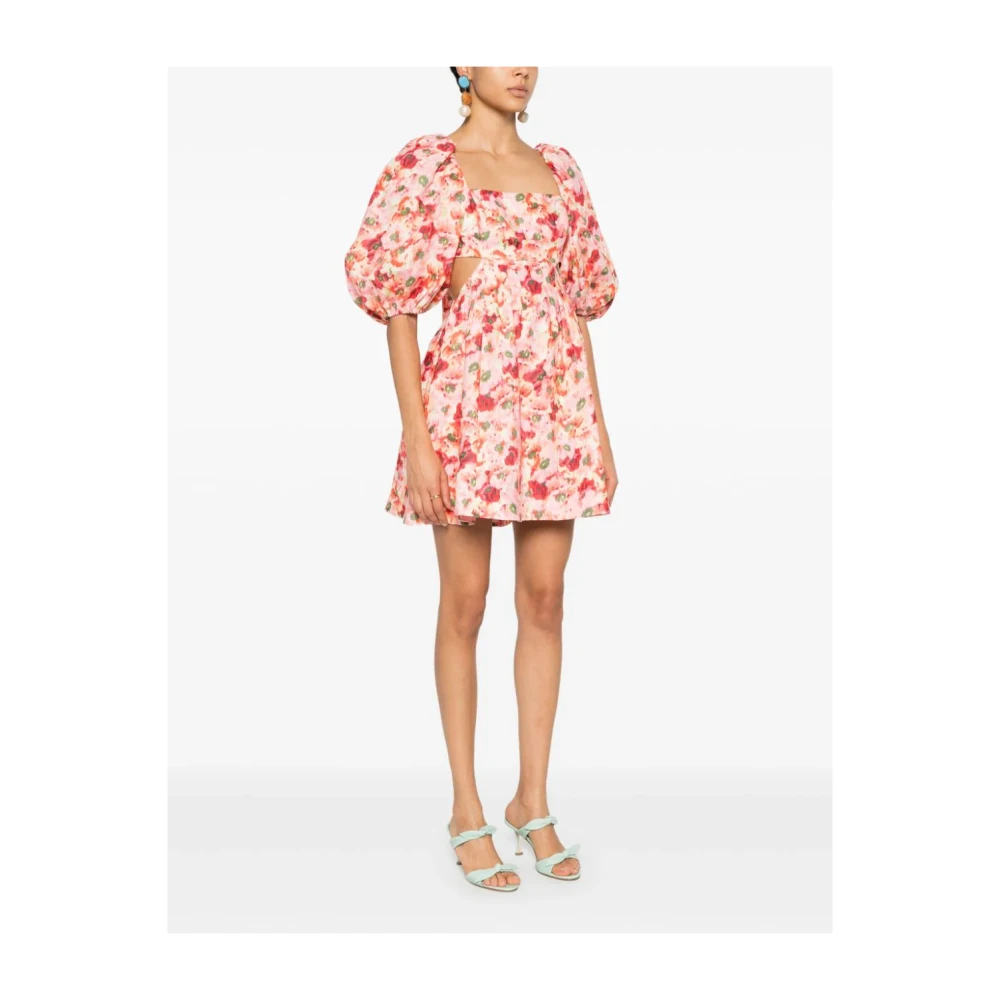 Zimmermann Roze Linnen Jurk met Blouson Mouwen Red Dames