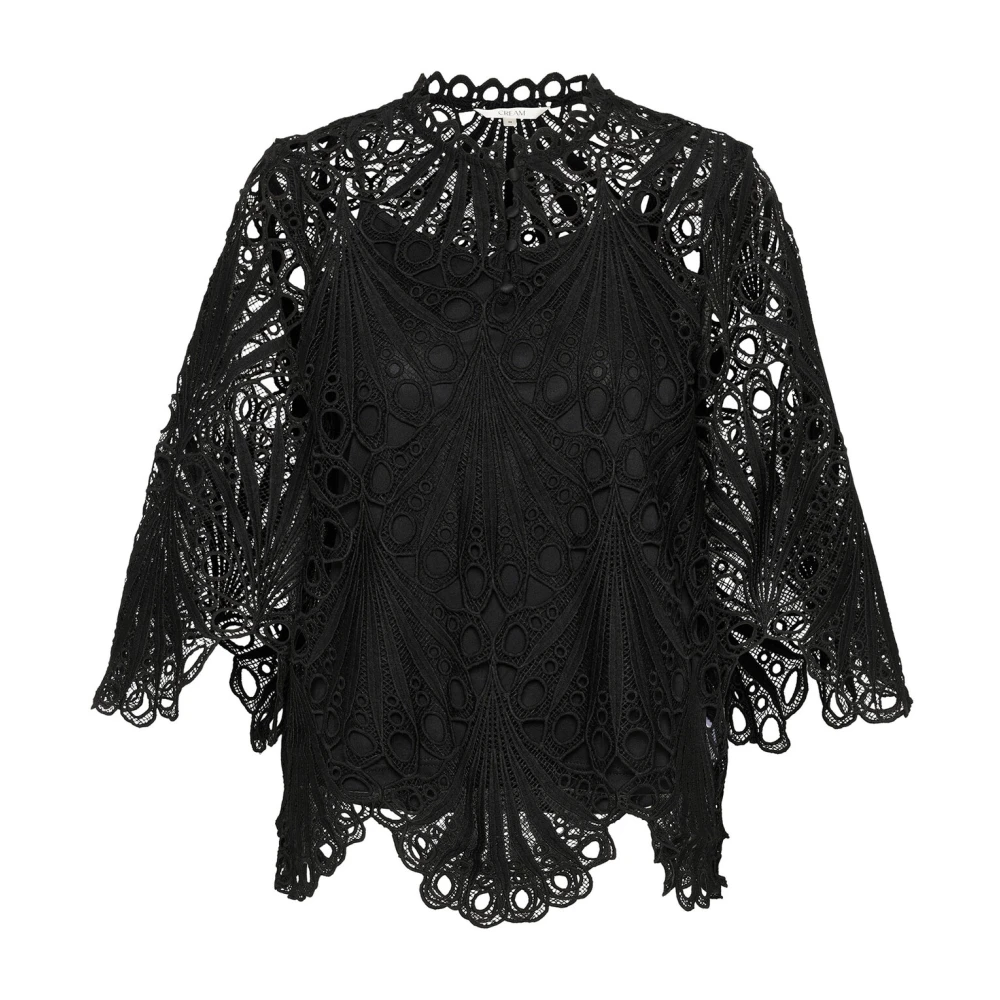 Cream Kanten blouse met geborduurde kwaliteit Black Dames