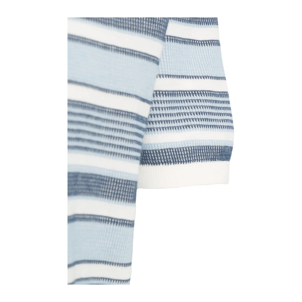 Paolo Pecora Blauw Gestreept Gebreid Crew Neck T-shirt Blue Heren