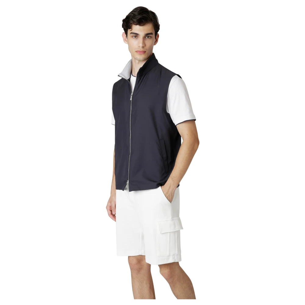 Eleventy Zijden Rits Hooded Sportieve Lente Gilet Blue Heren