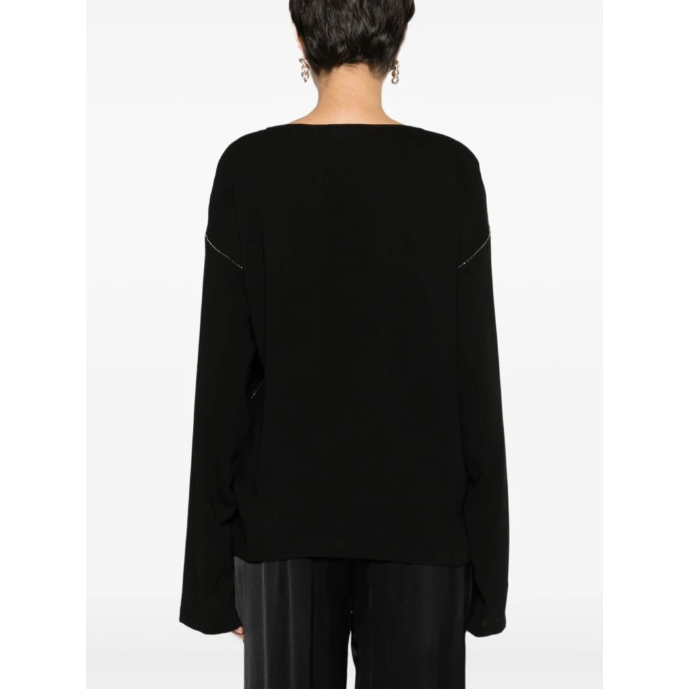 Fabiana Filippi Zwarte Trui met Kralenrand Black Dames