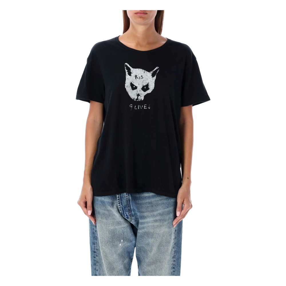 R13 Black Cat Graphic T-Shirt Black Dames