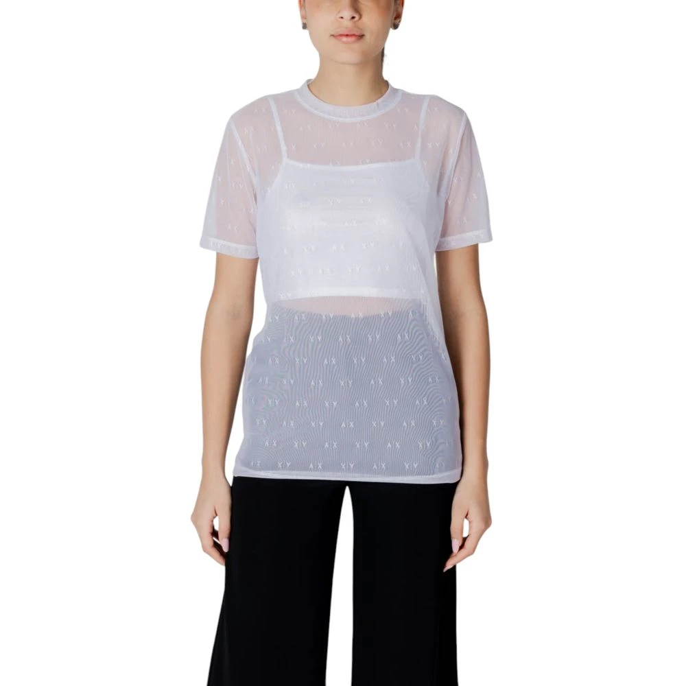 Armani Exchange Donna Bianco Mesh Top Ax Logo Manica Corta - Immagine 4